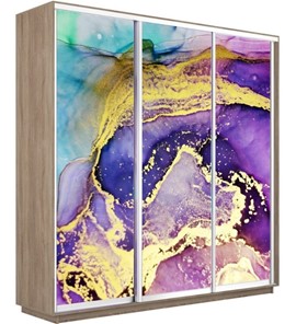 Шкаф 3-дверный Экспресс 2100х450х2400, Абстракция фиолетово-золотая/дуб сонома в Ярославле