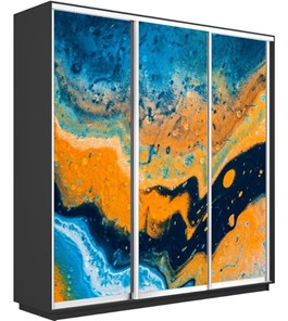 Шкаф 3-х створчатый Экспресс 2400х600х2200, Абстракция оранжево-голубая/серый диамант в Ярославле