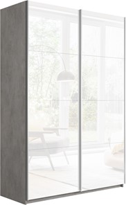 Шкаф 2-дверный Прайм (Белое стекло/Белое стекло) 1400x570x2300, бетон в Ярославле - предосмотр