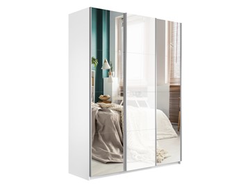 Шкаф 3-дверный Широкий Прайм (2 Зеркала / Стекло белое) 2400x570x2300, Белый Снег в Ярославле
