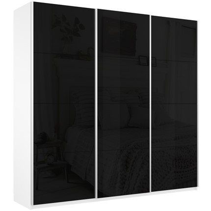 Шкаф 3-створчатый Широкий Прайм (Черное стекло) 2400x570x2300,  Белый Снег в Ярославле - изображение
