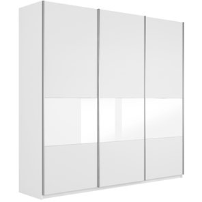 Шкаф 3-х дверный Широкий Прайм (ДСП / Белое стекло) 2400x570x2300, Белый снег в Ярославле - предосмотр