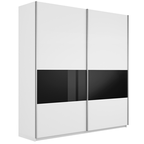 Шкаф 2-х дверный Широкий Прайм (ДСП / Черное стекло) 2200x570x2300, Белый снег в Ярославле
