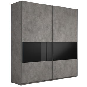 Шкаф 2-дверный Широкий Прайм (ДСП / Черное стекло) 2200x570x2300, Бетон в Ярославле