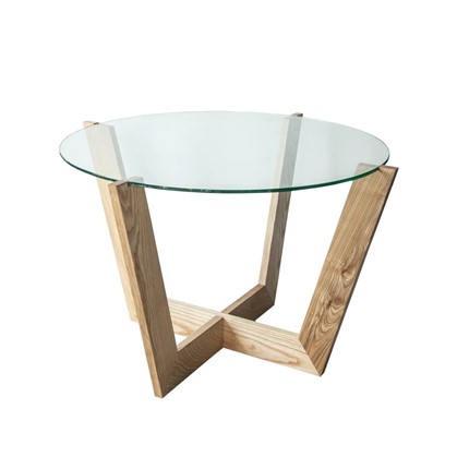 Круглый столик Оникс-10, Натуральный массив/Прозрачное стекло в Ярославле - изображение