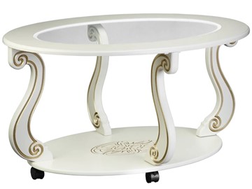 Стеклянный столик в зал Овация-С, на колесах, слоновая кость-золото в Ярославле