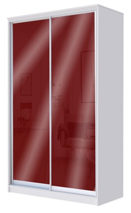 Шкаф 2-х дверный 2200х1362х420 с цветным стеклом ХИТ 22-4-14-22 Бургунд 312, Белый в Ярославле - изображение