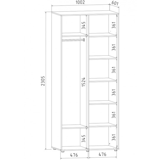 Шкаф 2-х дверный Акцент-Квадро 2-Д 2303х1000х600, Дуб крафт в Ярославле - изображение 1
