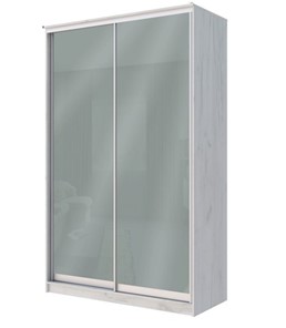 Шкаф 2-х дверный Хит-22-12-22 с цветным стеклом, средне-серый 074, Дуб крафт белый в Ярославле - предосмотр
