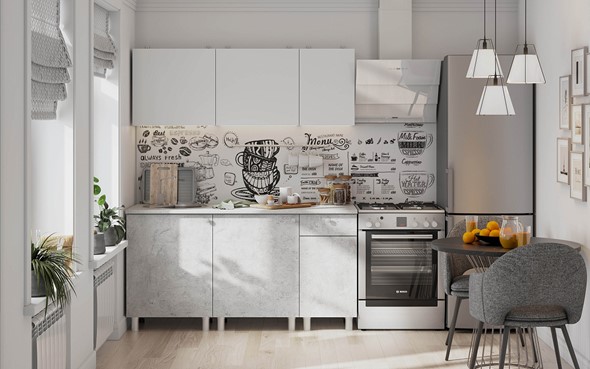 Готовый кухонный гарнитур КГ-1 1600, белый/белый/цемент светлый/антарес в Ярославле - изображение