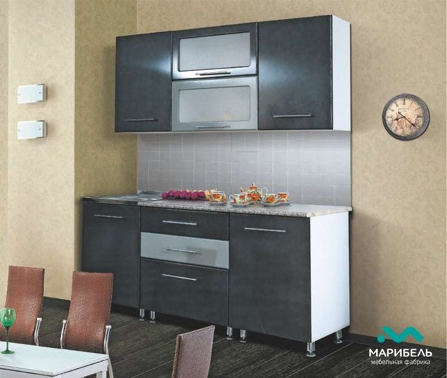 Модульный кухонный гарнитур Мыло 224 2000х718, цвет Черный/Белый металлик в Ярославле - изображение 2