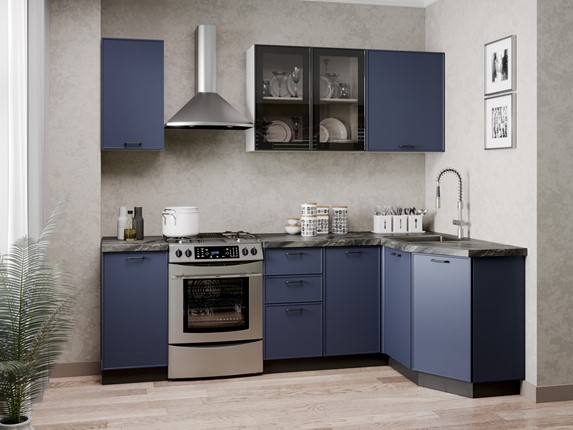Гарнитур кухонный угловой 2400 Индиго, Белый/Темно-синий в Ярославле - изображение