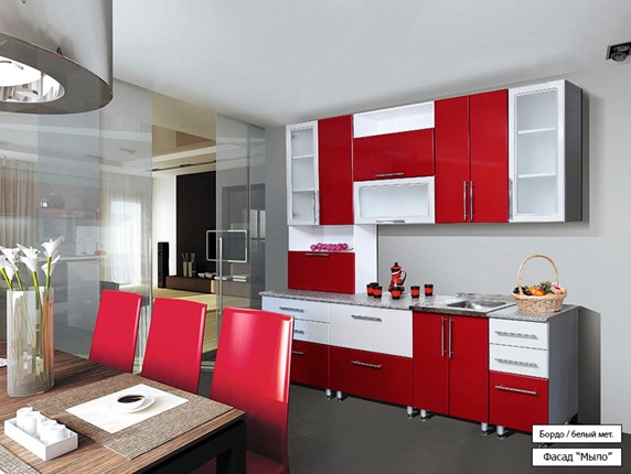 Гарнитур кухонный Мыло 224 2600, цвет Бордо/Белый металлик в Ярославле - изображение