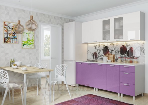 Кухонный гарнитур угловой Модерн, белый глянец/фиолетовый металлик в Ярославле - изображение