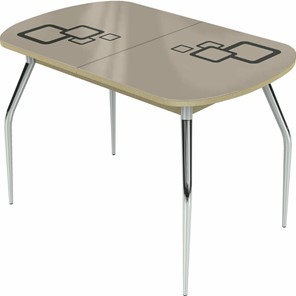 Обеденный раздвижной стол Ривьера мини хром №5, Рисунок квадро (стекло молочное/коричневый/дуб выбеленный) в Ярославле
