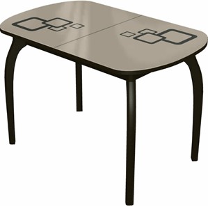 Раздвижной стол Ривьера мини дерево №1, Рисунок квадро (стекло молочное/коричневый/венге) в Ярославле - предосмотр