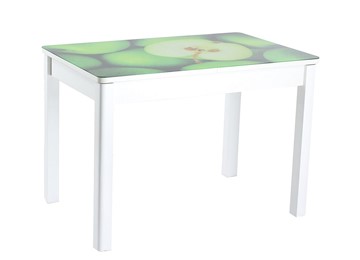 Кухонный раскладной стол Айсберг-01 СТФ, белое лдсп/зеленые яблоки/40 прямые массив белые в Ярославле