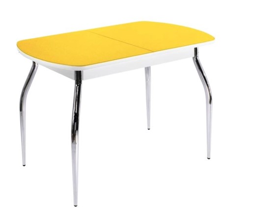 Обеденный раздвижной стол ПГ-07 СТ2, белое/желтое стекло/35 хром гнутые металл в Ярославле - изображение