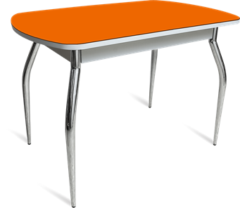 Кухонный обеденный стол ПГ-04 СТ белое/оранжевое/хром фигурные в Ярославле - предосмотр