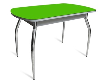 Кухонный обеденный стол ПГ-04 СТ белое/зеленое стекло/хром фигурные в Ярославле