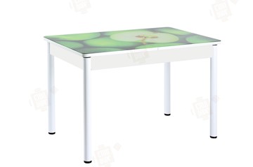 Кухонный стол раскладной Айсберг-02 СТФ, белое лдсп/зеленые яблоки/ноги крашеные в Ярославле