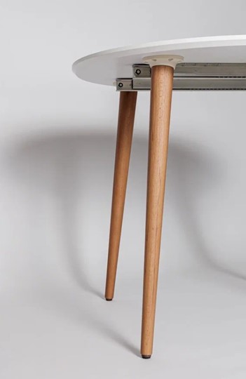 Обеденный круглый раздвижной стол Белая Эмаль д. 100 см МДФ ножки светлый орех в Ярославле - изображение 20