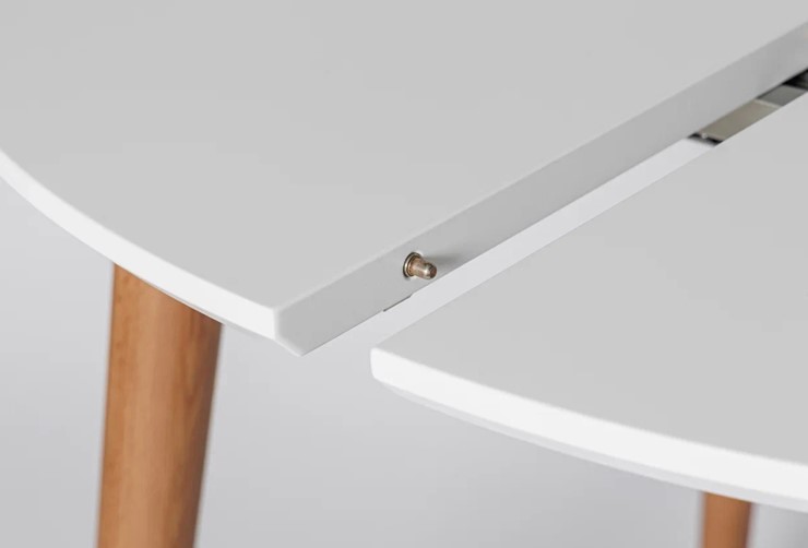 Обеденный круглый раздвижной стол Белая Эмаль д. 90 см МДФ ножки светлый орех в Ярославле - изображение 4