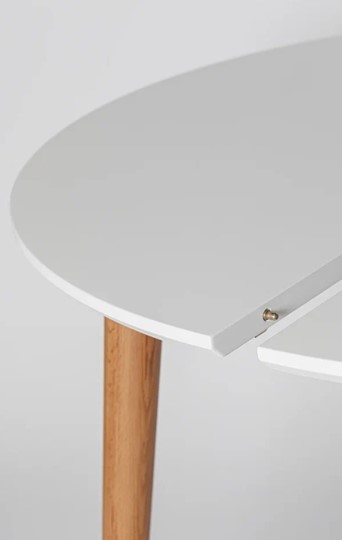 Обеденный круглый раздвижной стол Белая Эмаль д. 90 см МДФ ножки светлый орех в Ярославле - изображение 5