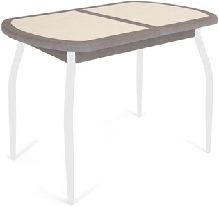 Кухонный стол раскладной Будапешт-1 ПЛ (ноги белые, плитка бежевая/серый камень) в Ярославле - предосмотр