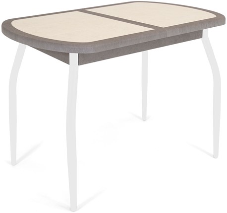 Обеденный раздвижной стол Будапешт-мини ПЛ (ноги белые, плитка бежевая/серый камень) в Ярославле - изображение
