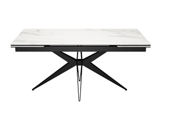 Кухонный стол раздвижной DikLine KW160 мрамор С41 (керамика белая)/опоры черные в Ярославле - предосмотр