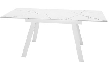Кухонный раздвижной стол DikLine SKM140 Керамика Белый мрамор/подстолье белое/опоры белые (2 уп.) в Рыбинске - предосмотр 1