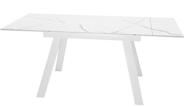 Кухонный раздвижной стол DikLine SKM140 Керамика Белый мрамор/подстолье белое/опоры белые (2 уп.) в Рыбинске - изображение 1
