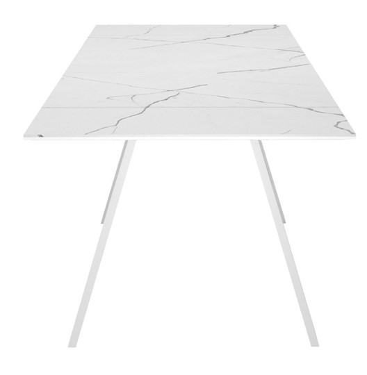 Кухонный раздвижной стол DikLine SKM140 Керамика Белый мрамор/подстолье белое/опоры белые (2 уп.) в Ярославле - изображение 4