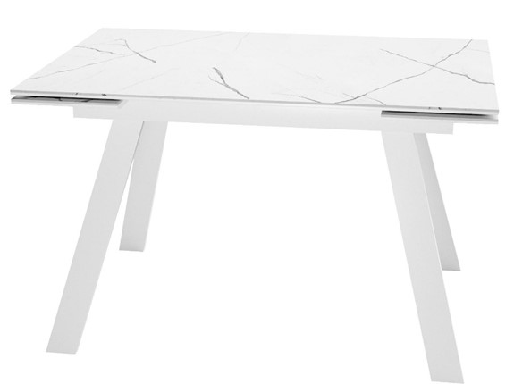 Кухонный раздвижной стол DikLine SKM140 Керамика Белый мрамор/подстолье белое/опоры белые (2 уп.) в Ярославле - изображение