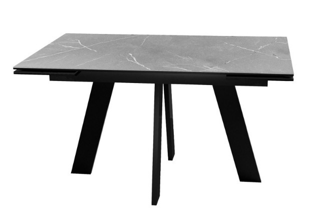 Кухонный раскладной стол DikLine SKM140 Керамика серый мрамор/подстолье черное/опоры черные (2 уп.) в Рыбинске - изображение 1
