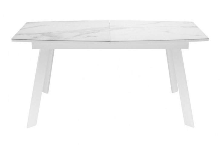 Обеденный раздвижной стол Dikline XLS160 мрамор белый глянец/ножки белые в Ярославле - изображение 1