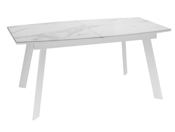 Обеденный раздвижной стол Dikline XLS160 мрамор белый глянец/ножки белые в Ярославле - изображение