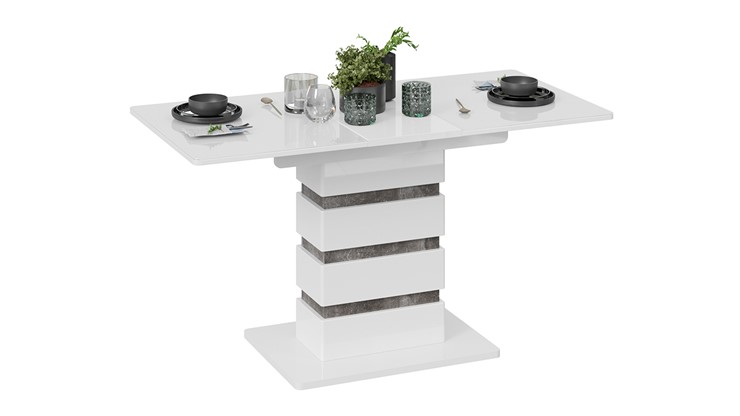 Кухонный стол раздвижной Мадейра тип 1 (Белый глянец/Ателье темный) в Ярославле - изображение 1