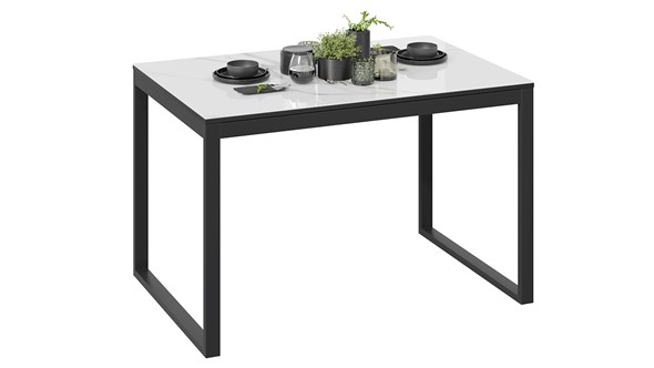 Кухонный стол раздвижной Маркус Тип 1 (Черный муар, Стекло белый мрамор) в Ярославле - изображение