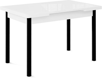 Стол раздвижной Милан-1 EVO, ноги металлические черные, стекло белое/серый в Ярославле