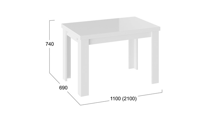 Стол раздвижной Норман тип 1, цвет Белый/Стекло белый глянец в Ярославле - изображение 2