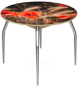 Кухонный раздвижной стол Ривьера - Круг, ноги метал. крашеные №24, ФП (Цветы №38) в Ярославле