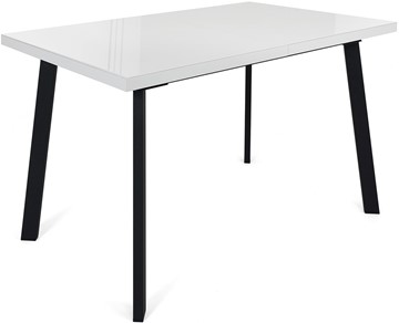 Кухонный стол раскладной Сальвадор-1G (ноги черные, стекло cristal/белый цемент) в Ярославле