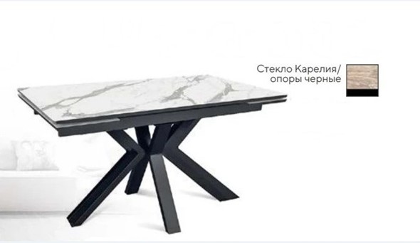 Кухонный раздвижной стол SFE 140, керамика карелия мрамор/ножки черные в Рыбинске - изображение