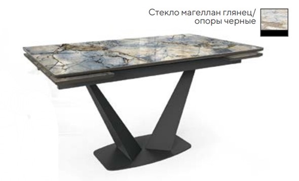 Кухонный стол раздвижной SFV 140, стекло магеллан глянец/ножки черные в Рыбинске - изображение