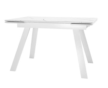 Кухонный раскладной стол SKL 140, керамика белый мрамор/подстолье белое/ножки белые в Ярославле - предосмотр 1