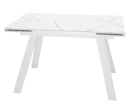 Кухонный раскладной стол SKL 140, керамика белый мрамор/подстолье белое/ножки белые в Ярославле - изображение
