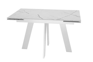 Кухонный раскладной стол SKM 120, керамика белый мрамор/подстолье белое/ножки белые в Ярославле