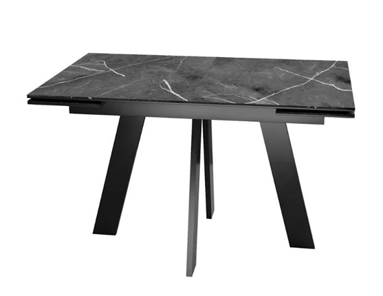 Кухонный раздвижной стол SKM 120, керамика черный мрамор/подстолье черное/ножки черные в Рыбинске - изображение